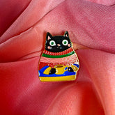 Cosy Black Cat Enamel Pin Badge | Sweater Cat with Coffee Mug Lapel Pin | Pincredibles