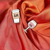 AM PM Coffee Wine Enamel Pin Badge Pair | Pincredible