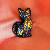 Rainbow Mosaic Cat Enamel Pin Badge | Pincredible