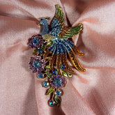 Peacock Brooch Pin with Flowers