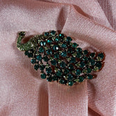Peacock Brooch | Teal & Olive Green Rhinestone Crystal Silver Tone Pin