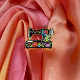 Black Floral Sewing Machine Enamel Pin Badge | Pincredible