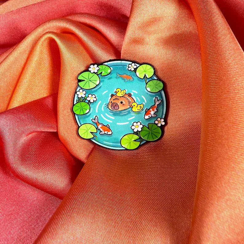 Capybara Koi Pond Enamel Pin Badge | Pincredible