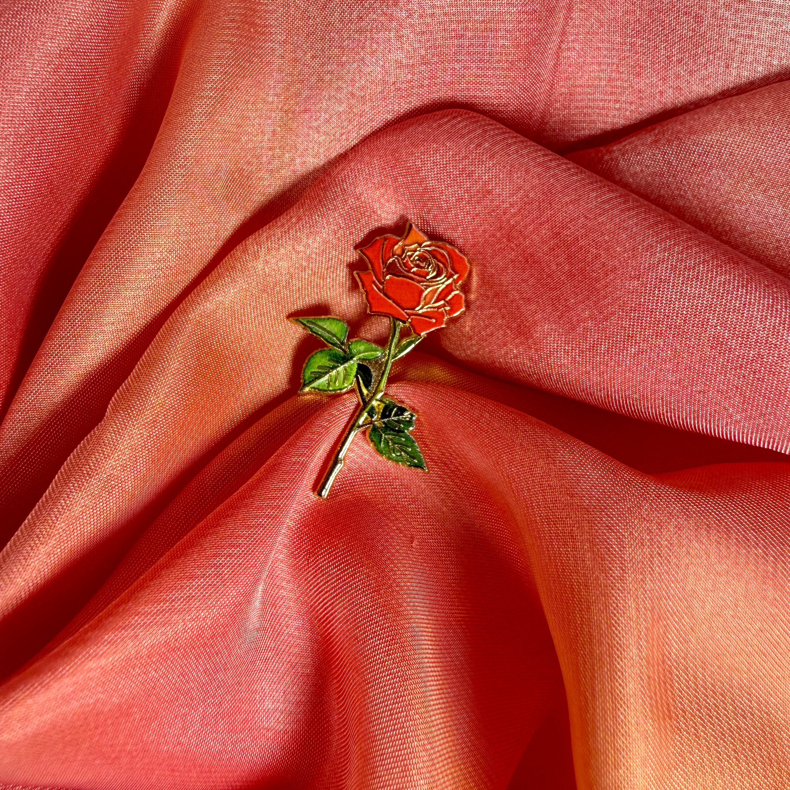 Red Rose Enamel Pin Badge | Long Stem Rose Lapel Pin | Pincredibles
