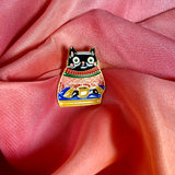Cosy Black Cat Enamel Pin Badge | Sweater Cat with Coffee Mug Lapel Pin | Pincredibles