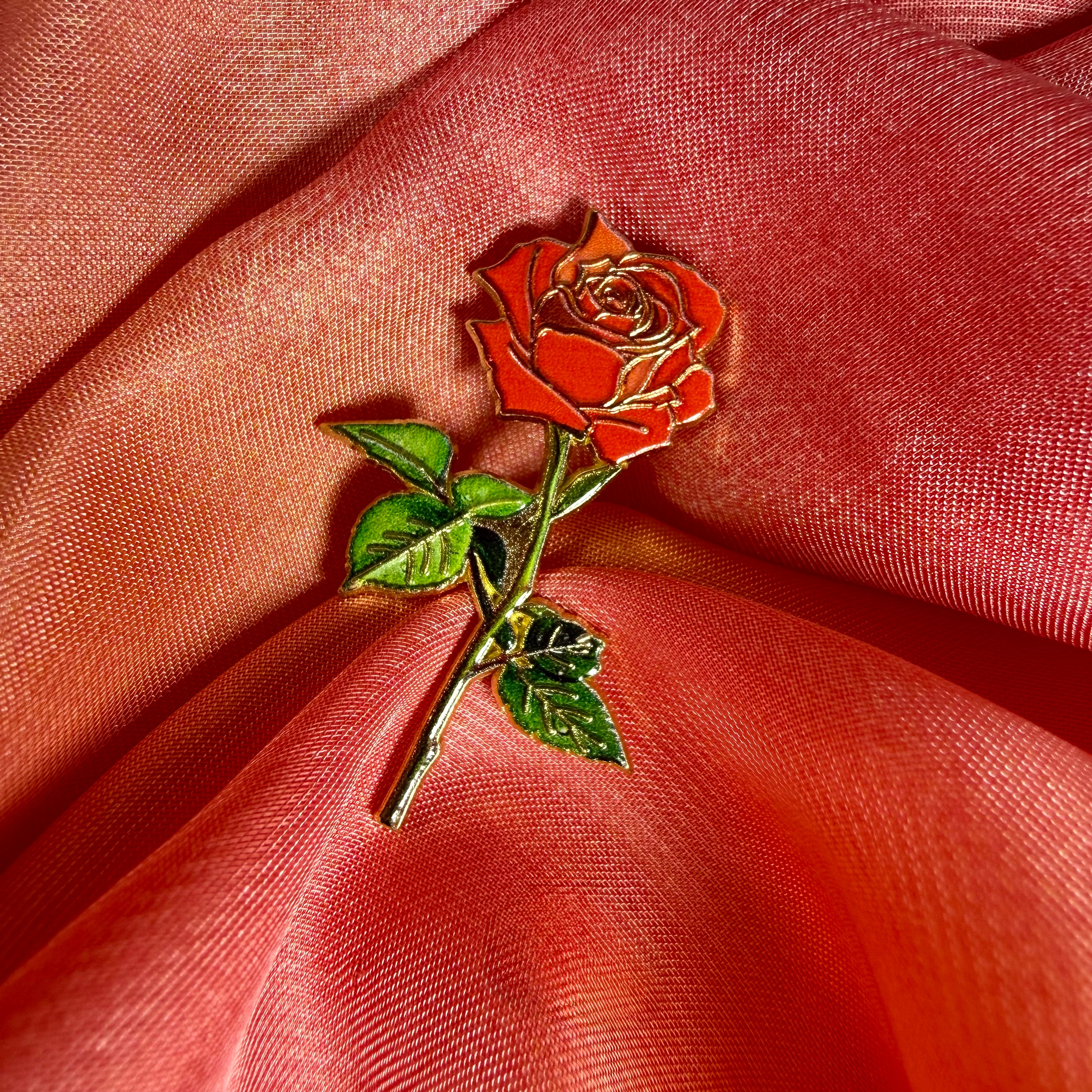 Red Rose Enamel Pin Badge | Long Stem Rose Lapel Pin | Pincredibles