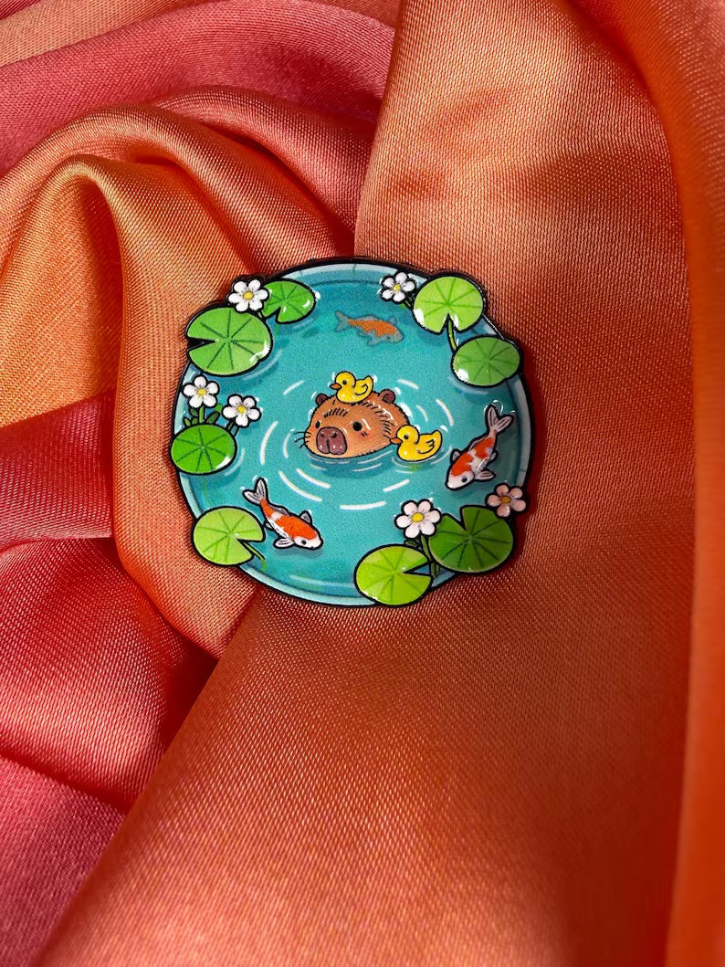 Capybara Koi Pond Enamel Pin Badge | Pincredible