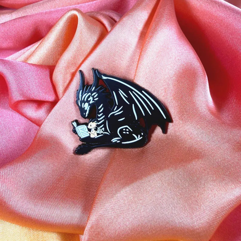 Dragon Reading Book Enamel Pin Badge | Pincredible