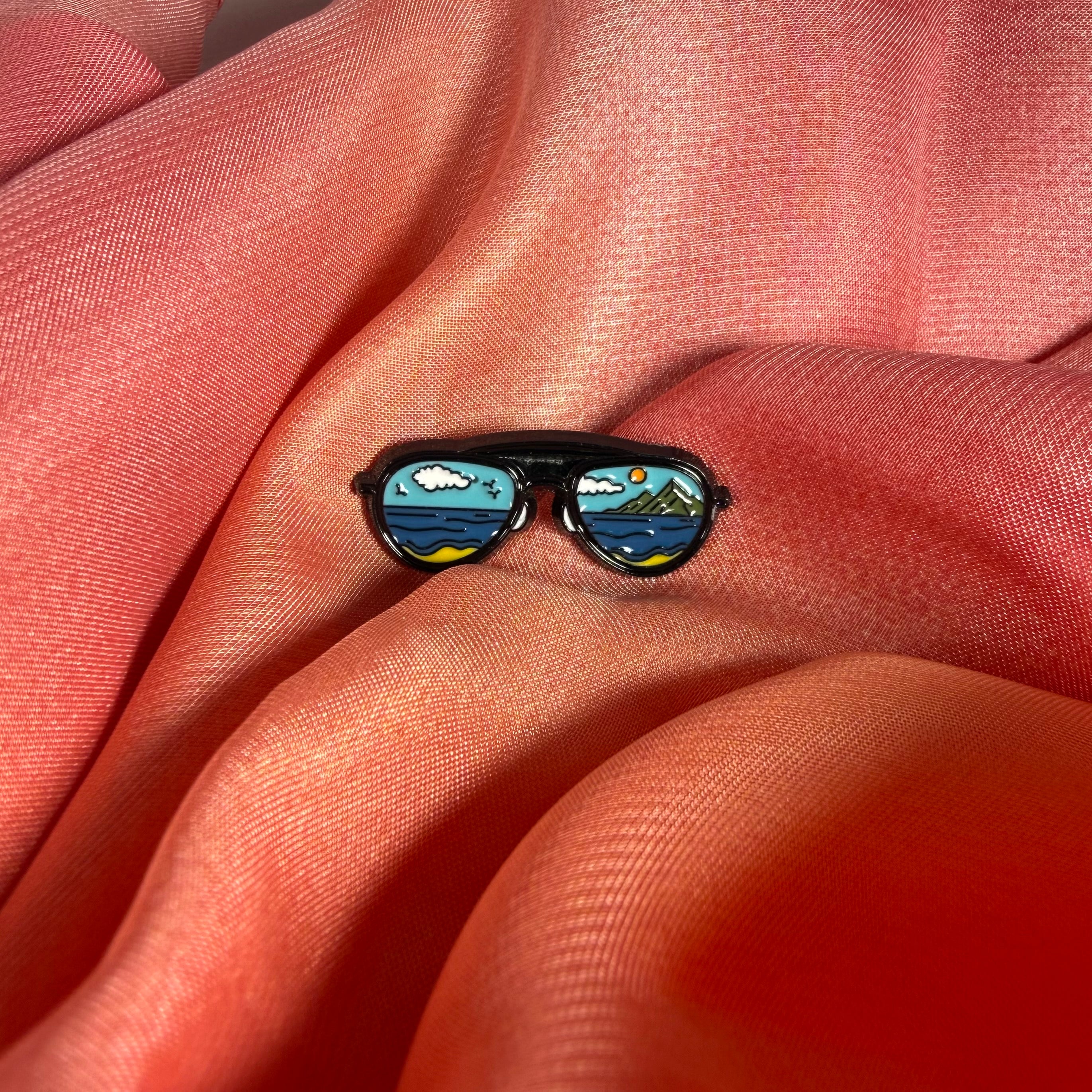 Mountain Aviator Sunglasses Enamel Pin Badge | Beach Mountain Scene Lapel Pin | Pincredibles