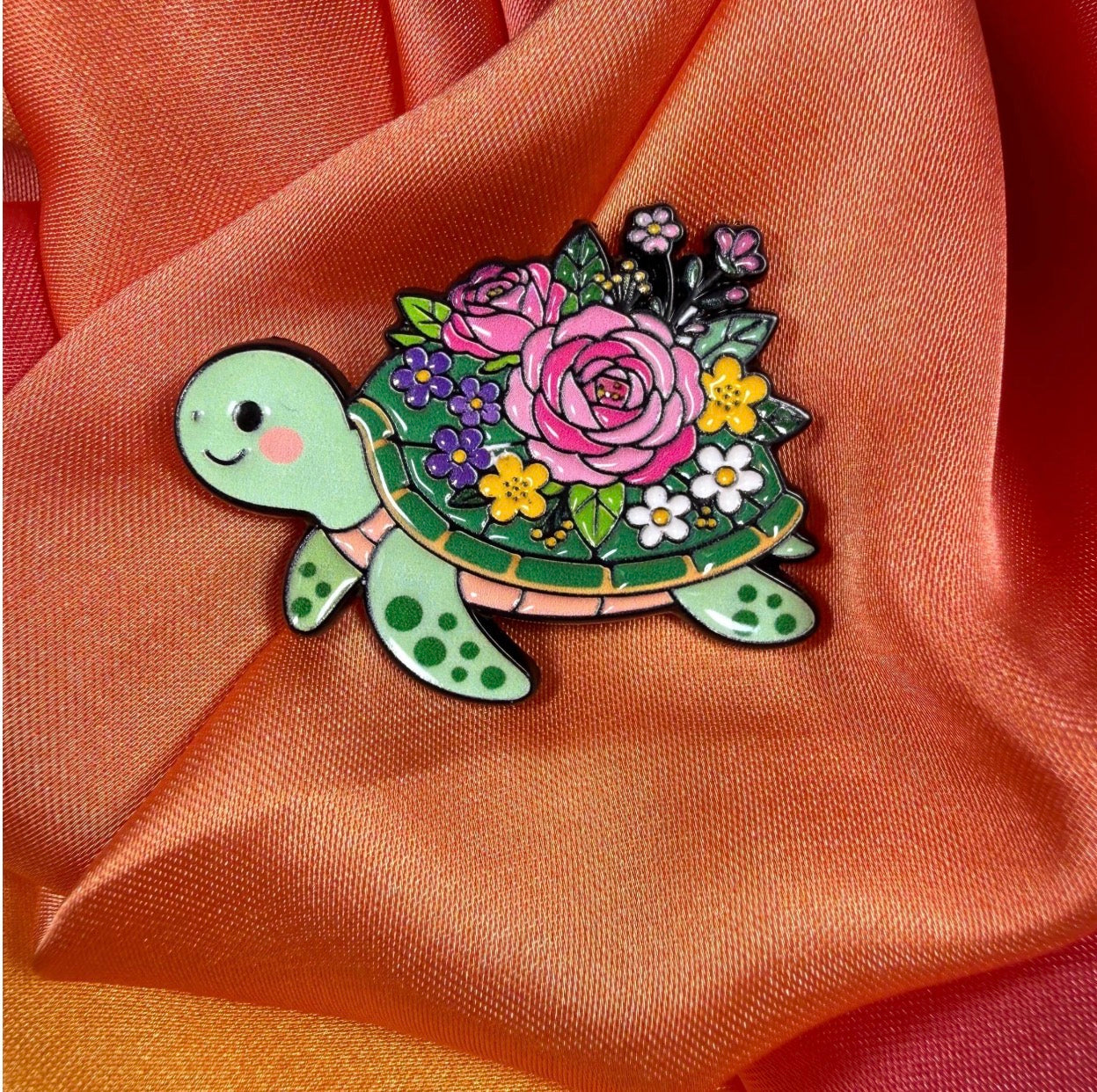 Floral Turtle Planet Enamel Pin Badge | Pincredible
