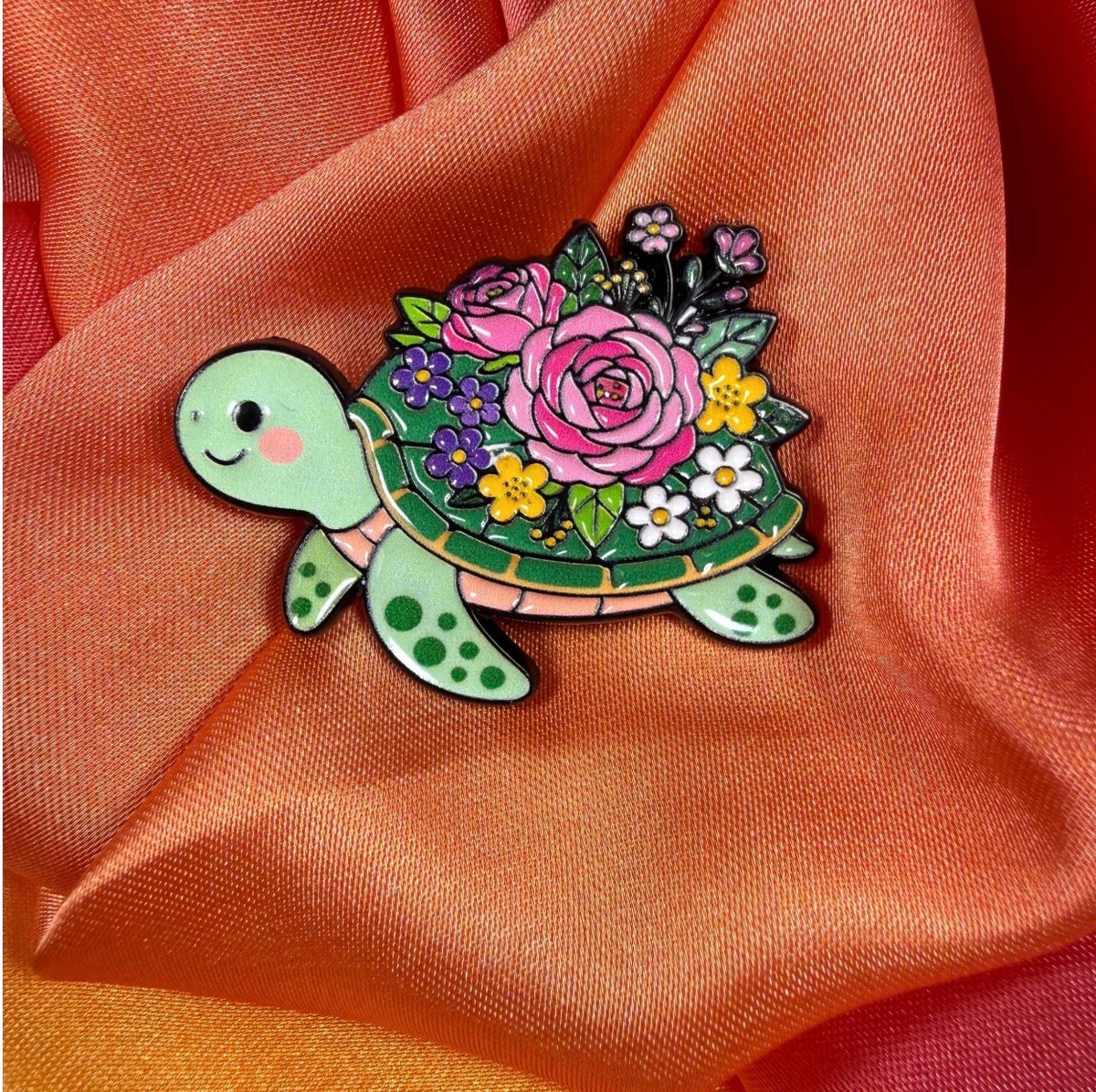 Floral Turtle Planet Enamel Pin Badge | Pincredible