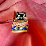 Cosy Black Cat Enamel Pin Badge | Sweater Cat with Coffee Mug Lapel Pin | Pincredibles