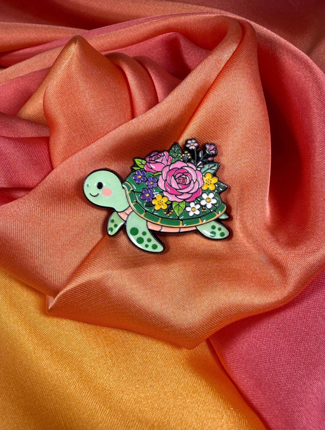 Floral Turtle Planet Enamel Pin Badge | Pincredible
