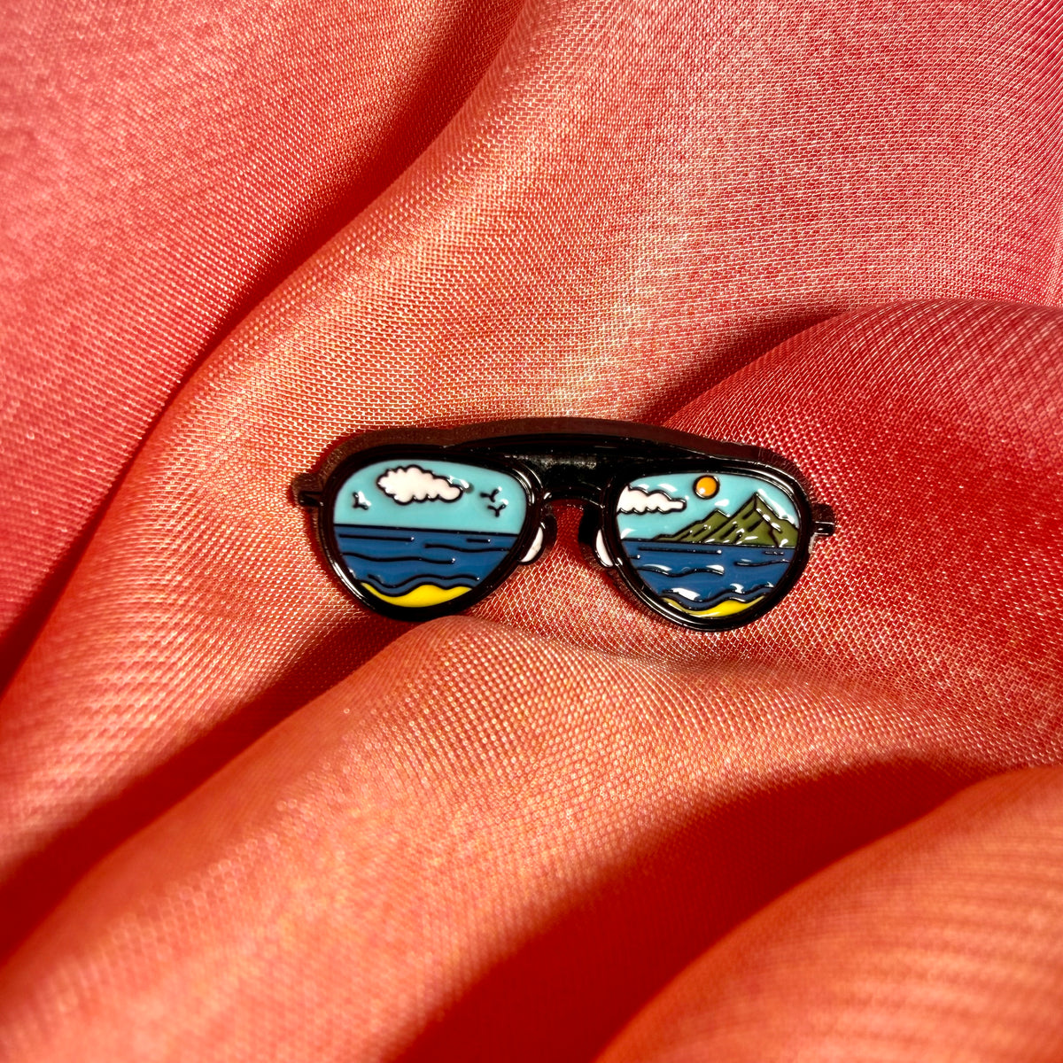 Mountain Aviator Sunglasses Enamel Pin Badge | Beach Mountain Scene Lapel Pin | Pincredibles