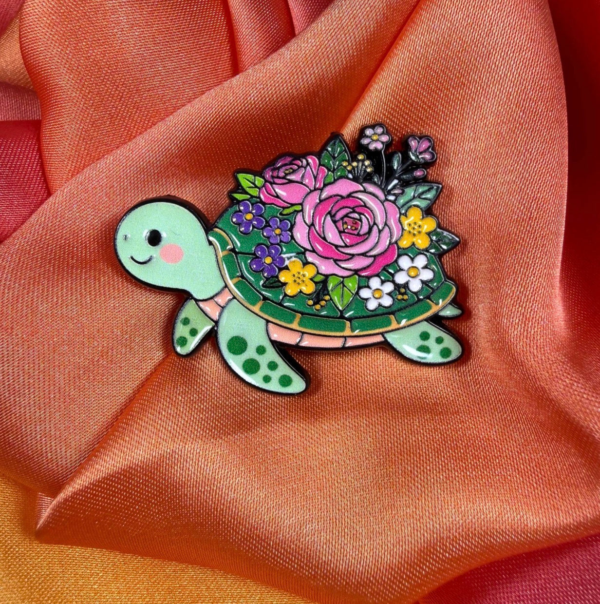 Floral Turtle Planet Enamel Pin Badge | Pincredible