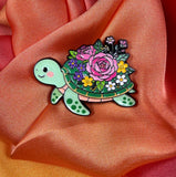 Floral Turtle Planet Enamel Pin Badge | Pincredible