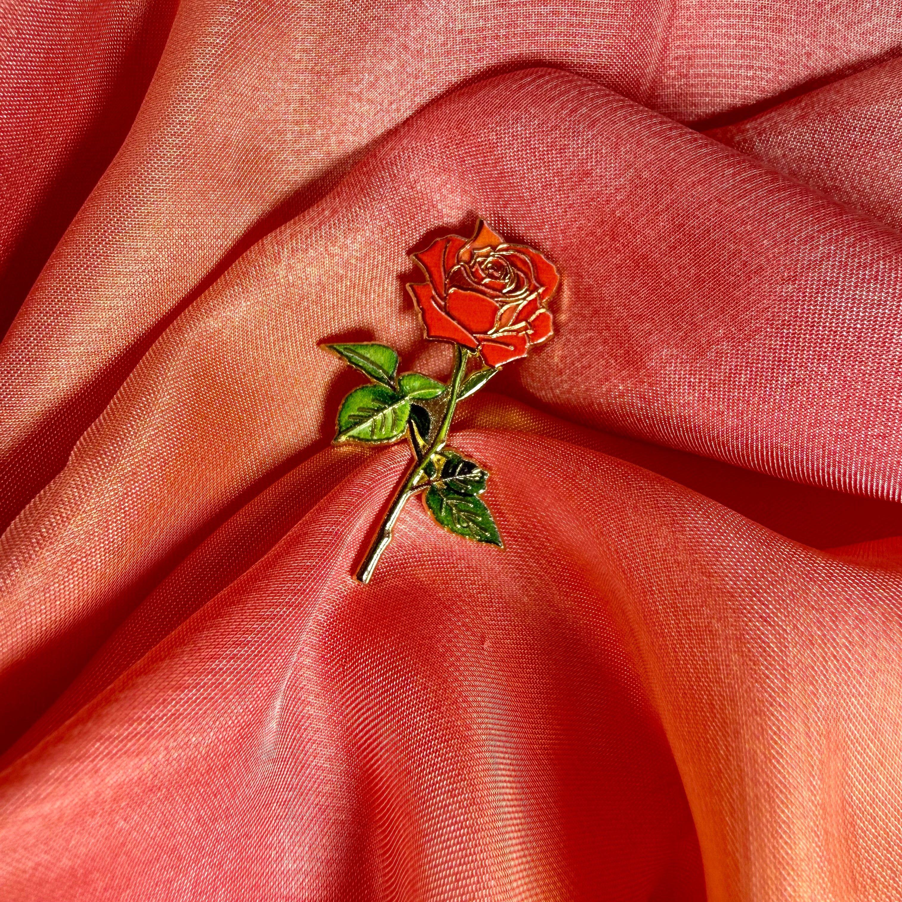 Red Rose Enamel Pin Badge | Long Stem Rose Lapel Pin | Pincredibles