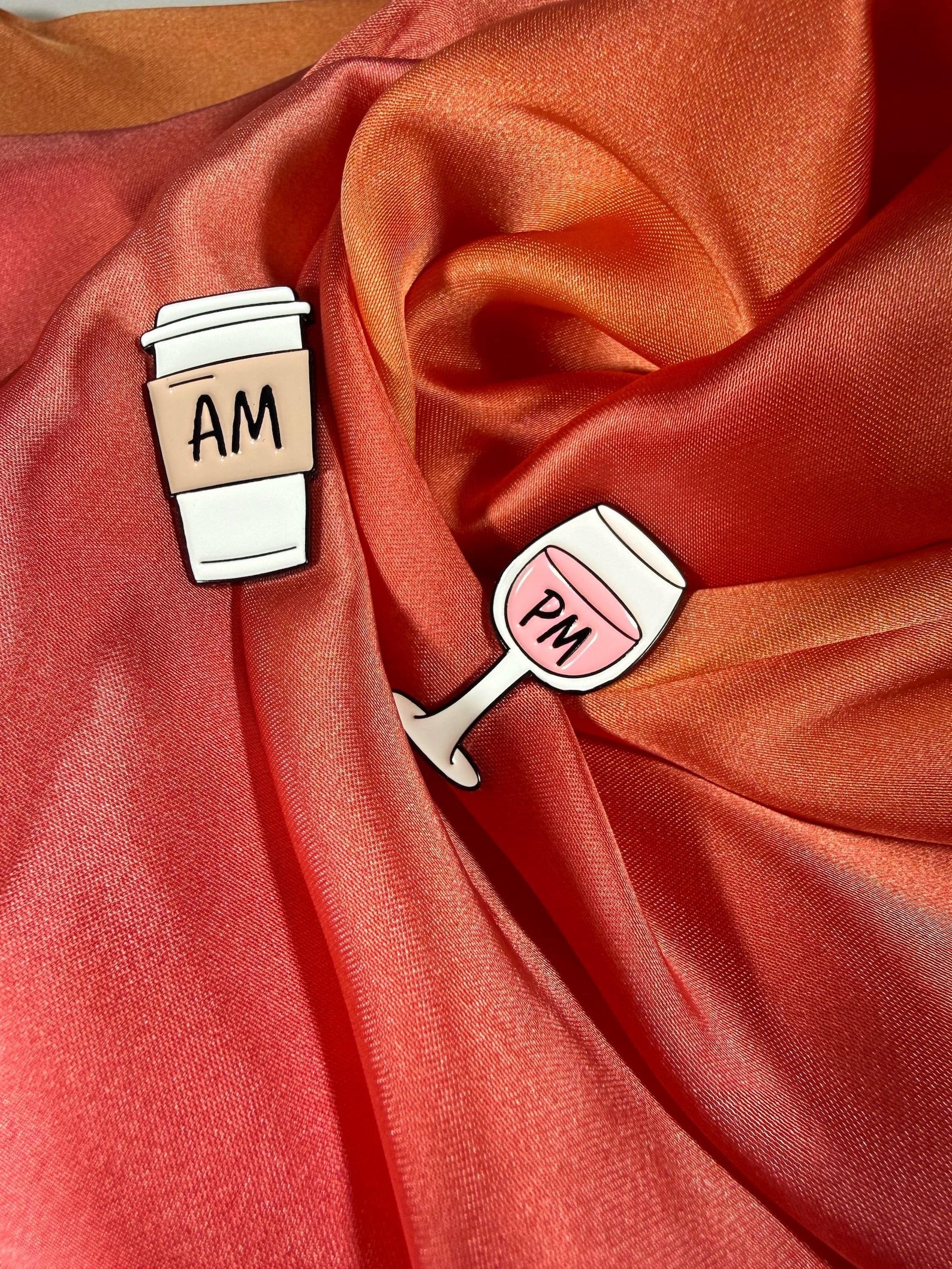 AM PM Coffee Wine Enamel Pin Badge Pair | Pincredible