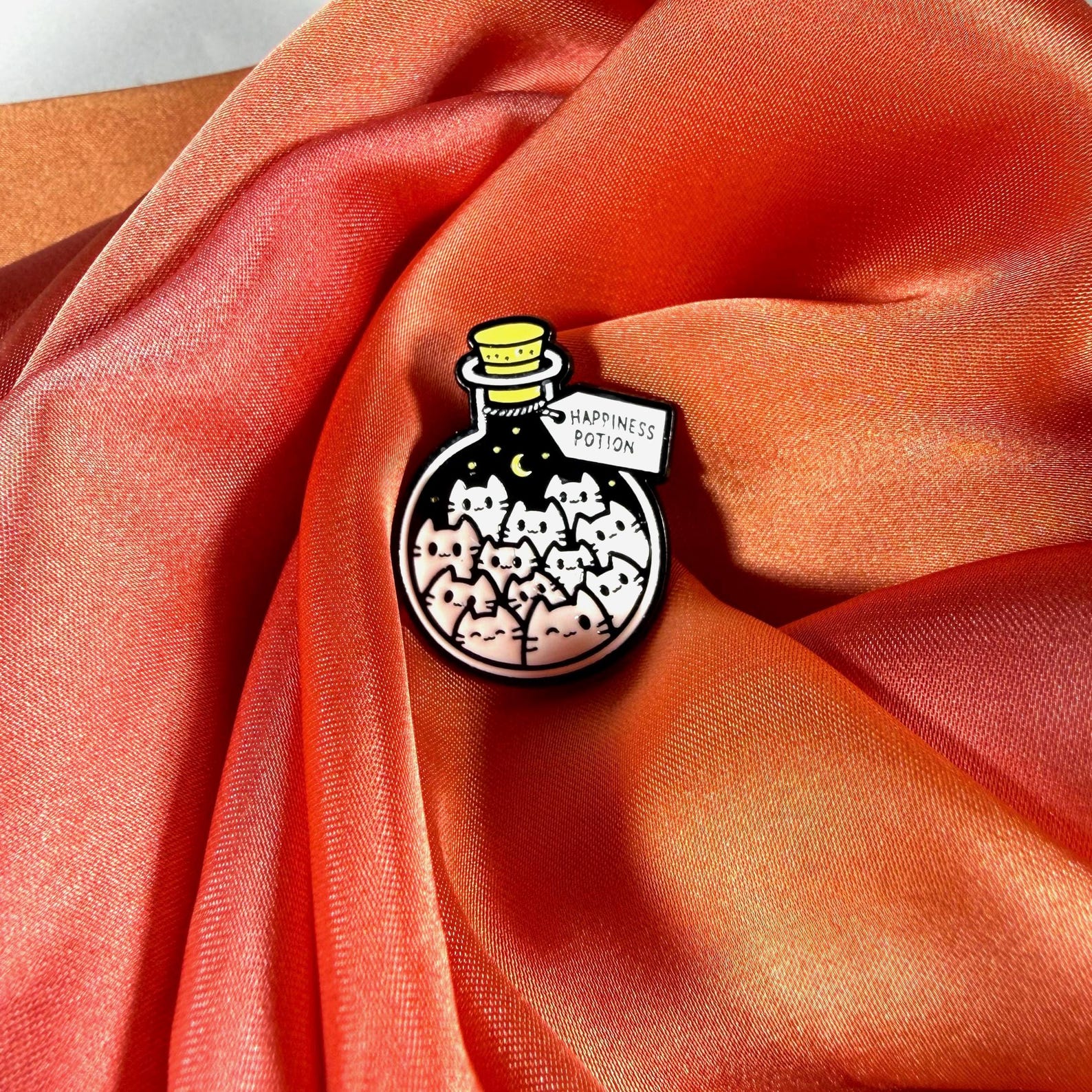 Happiness Potion Cat Enamel Pin Badge | Pincredible