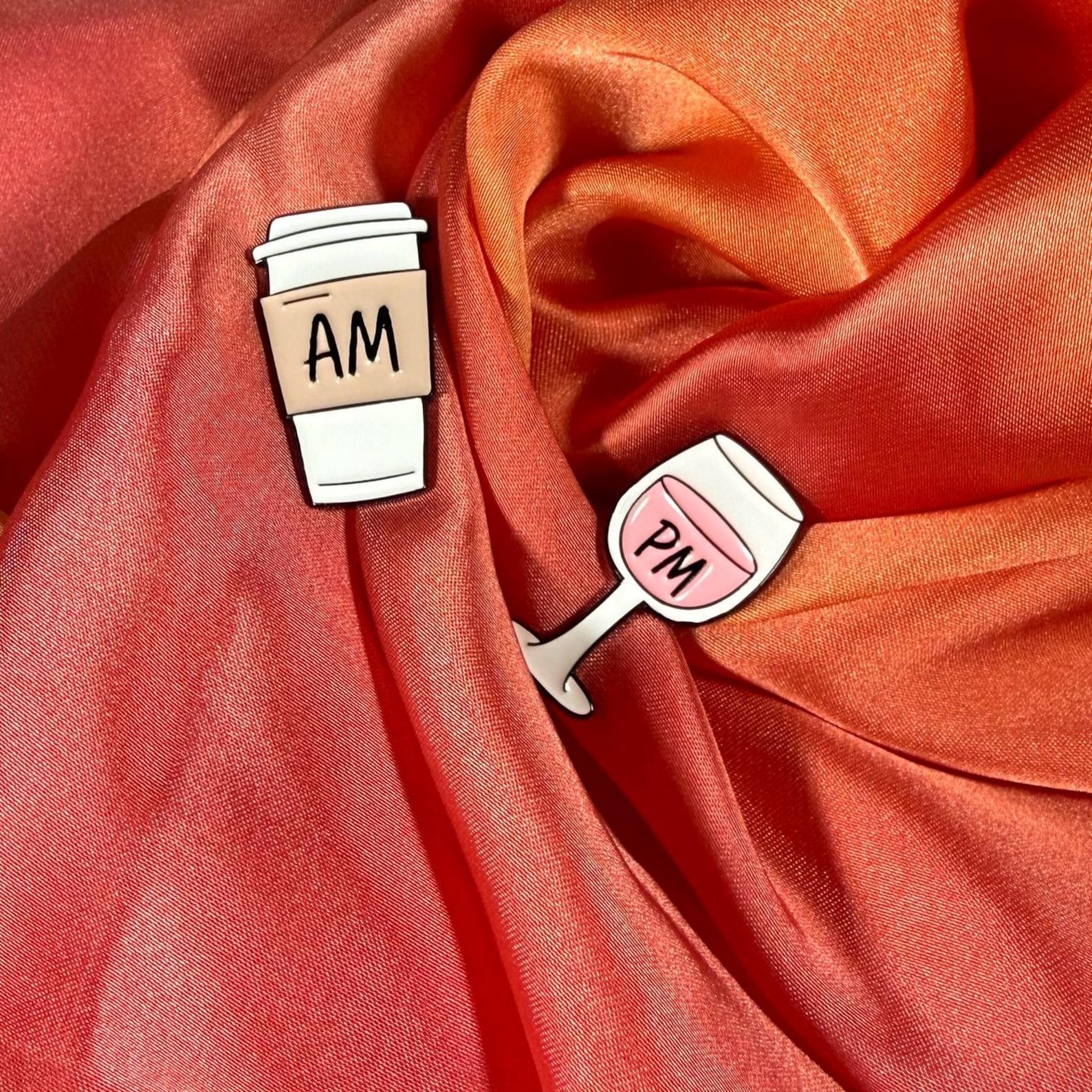 AM PM Coffee Wine Enamel Pin Badge Pair | Pincredible