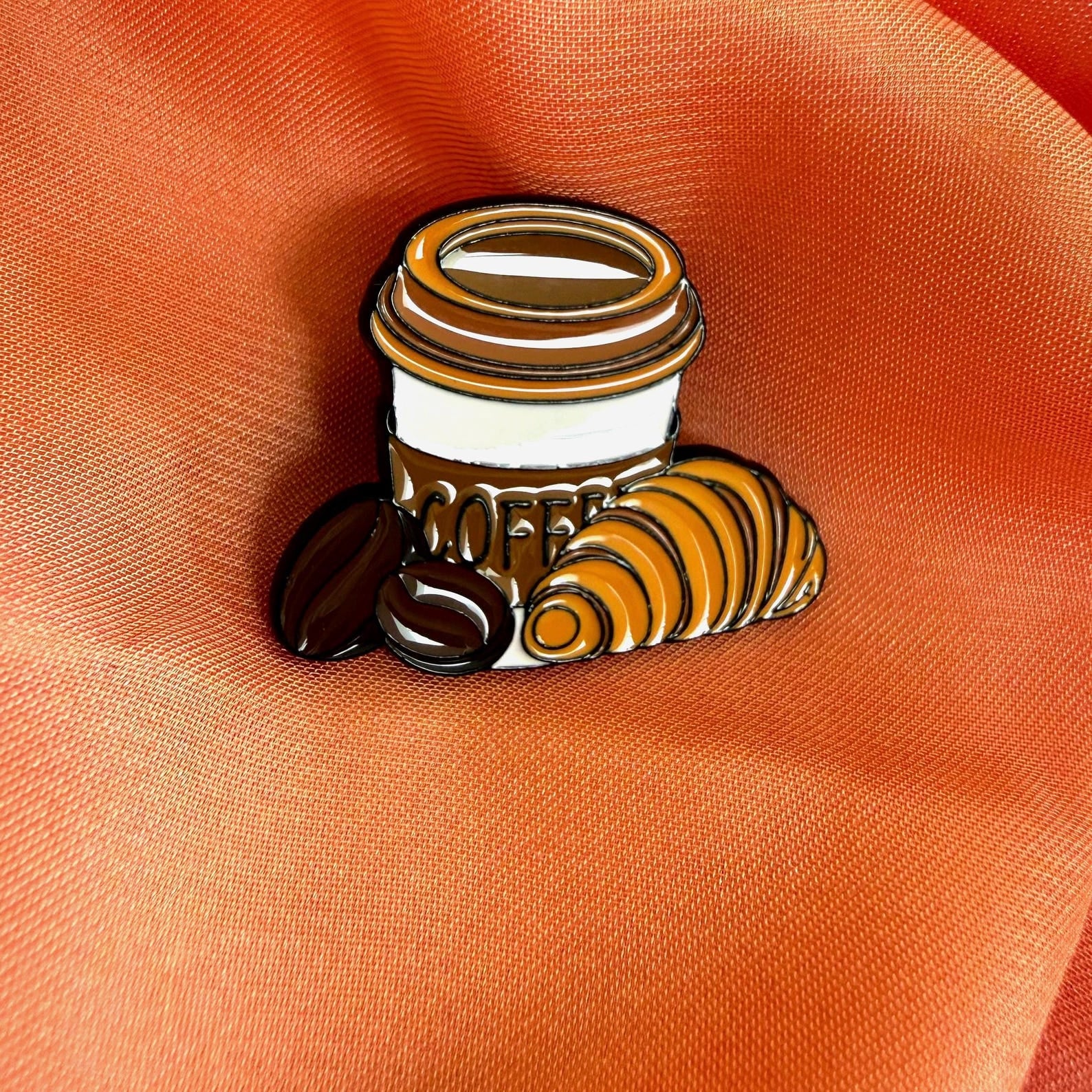 Coffee & Croissant Enamel Pin Badge | Pincredible