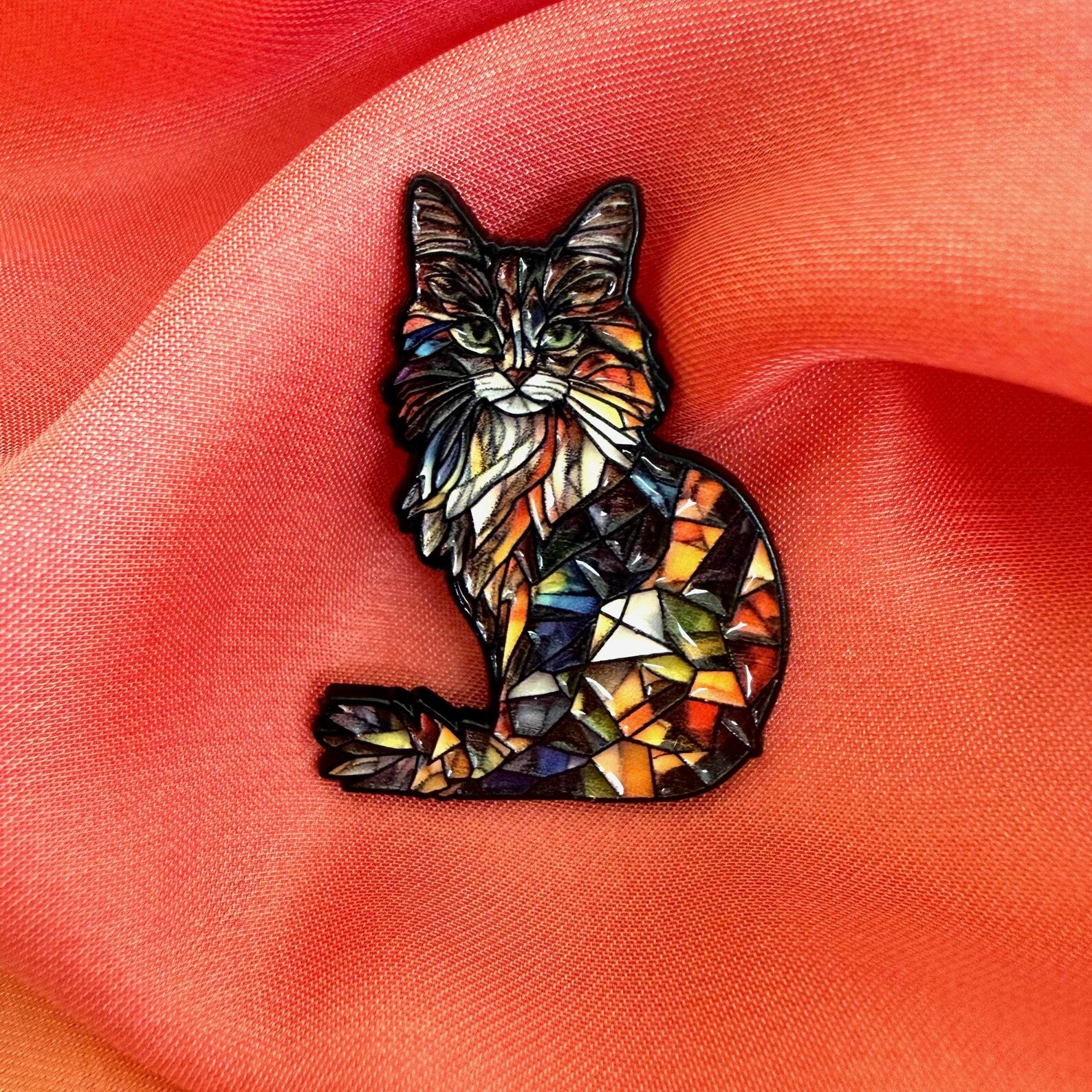 Stained Glass Cat Enamel Pin Badge | Pincredible Metal