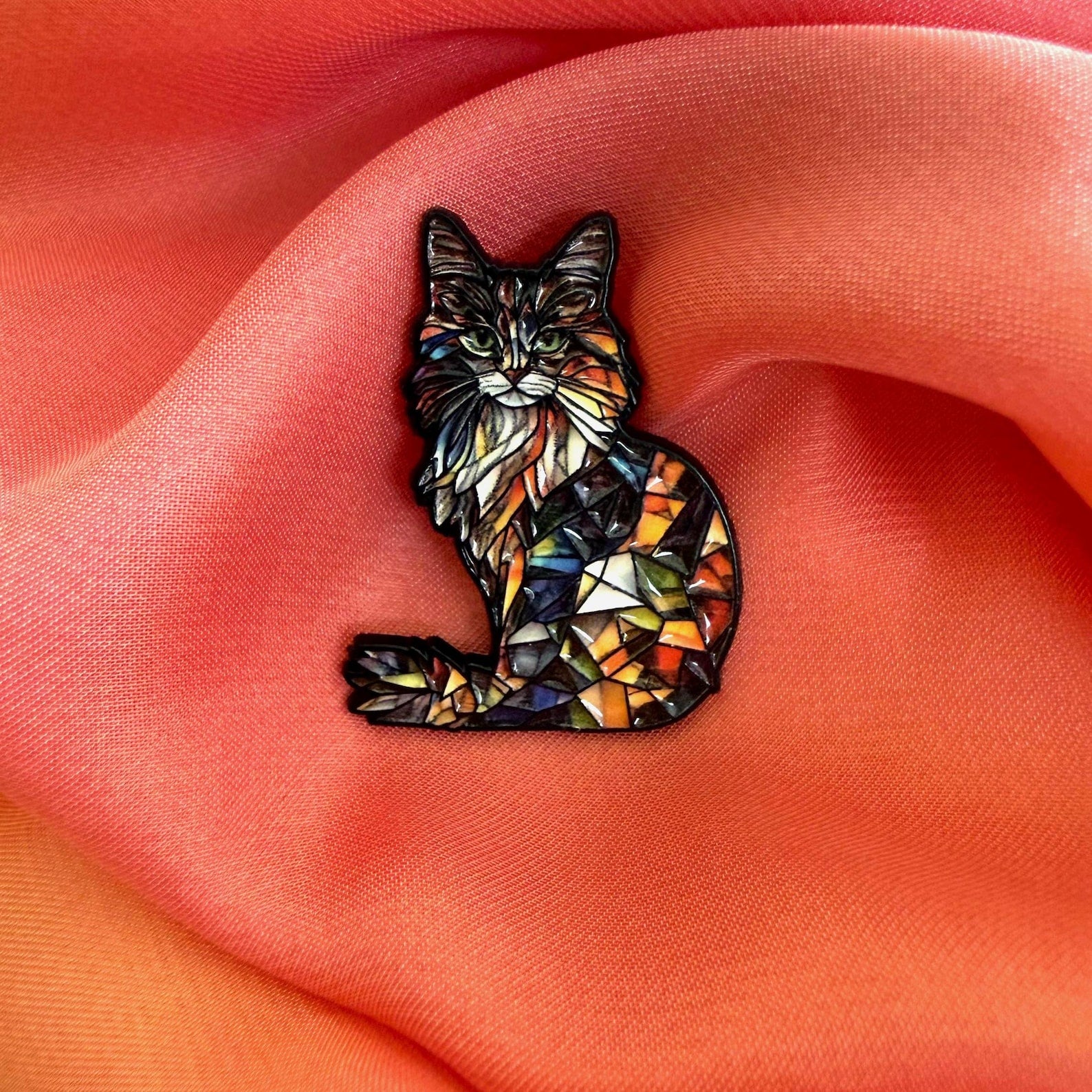 Stained Glass Cat Enamel Pin Badge | Pincredible Metal