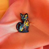 Rainbow Mosaic Cat Enamel Pin Badge | Pincredible