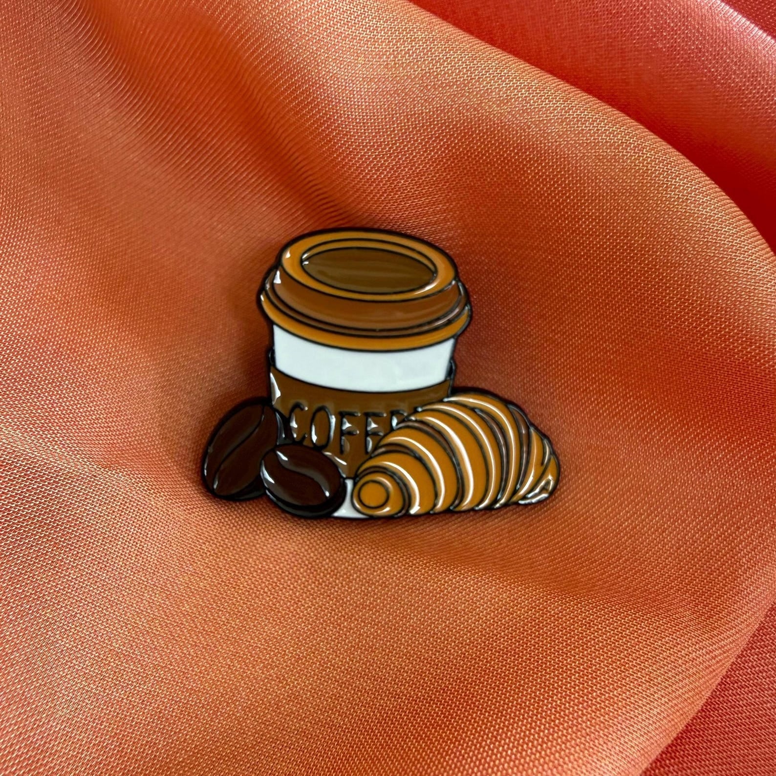 Coffee & Croissant Enamel Pin Badge | Pincredible