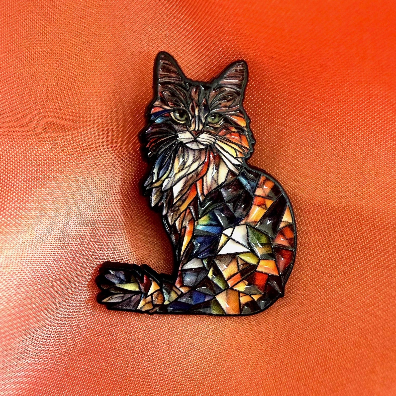 Stained Glass Cat Enamel Pin Badge | Pincredible Metal