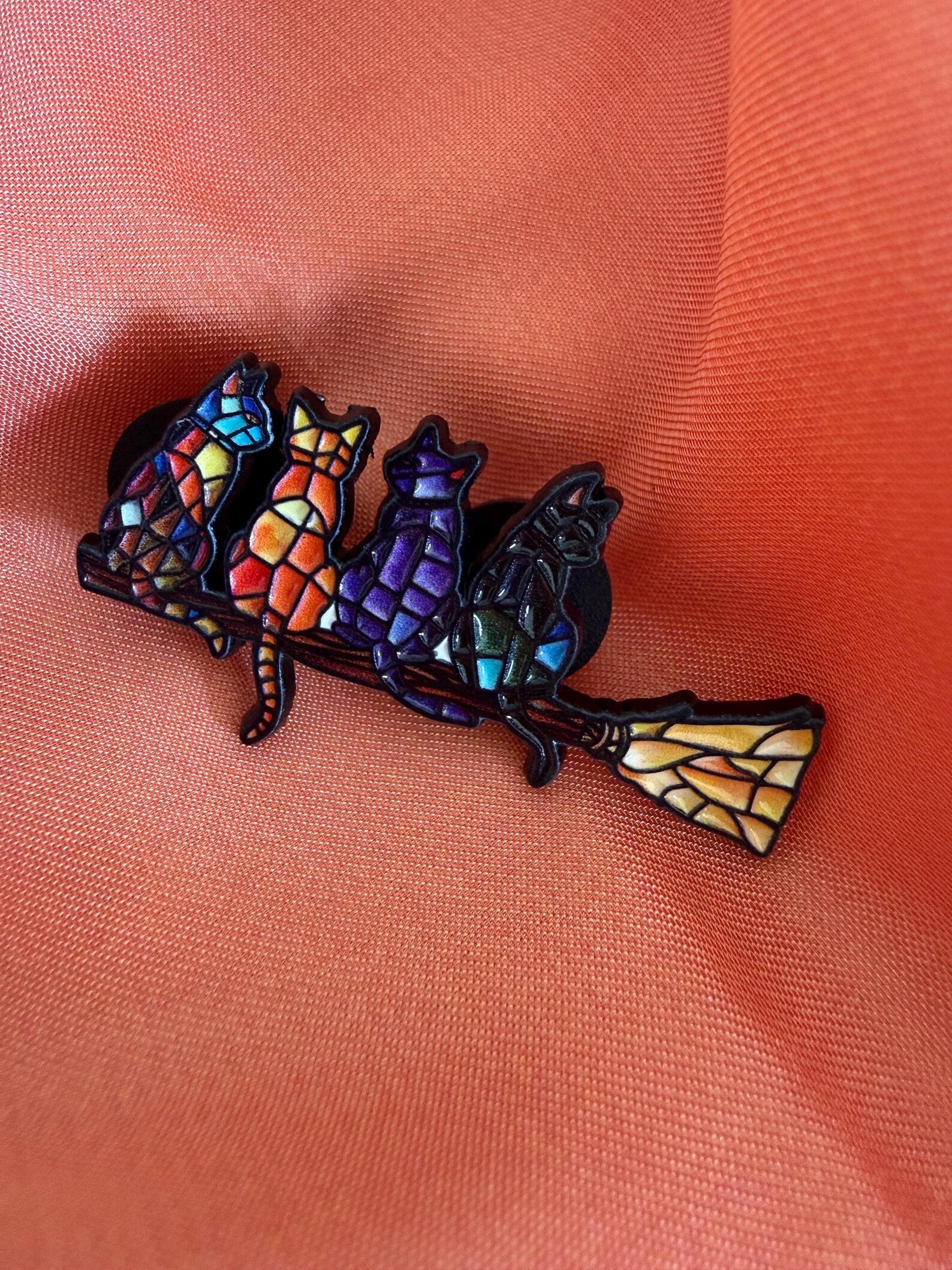 Cats on a Broom Enamel Pin Badge | Pincredible