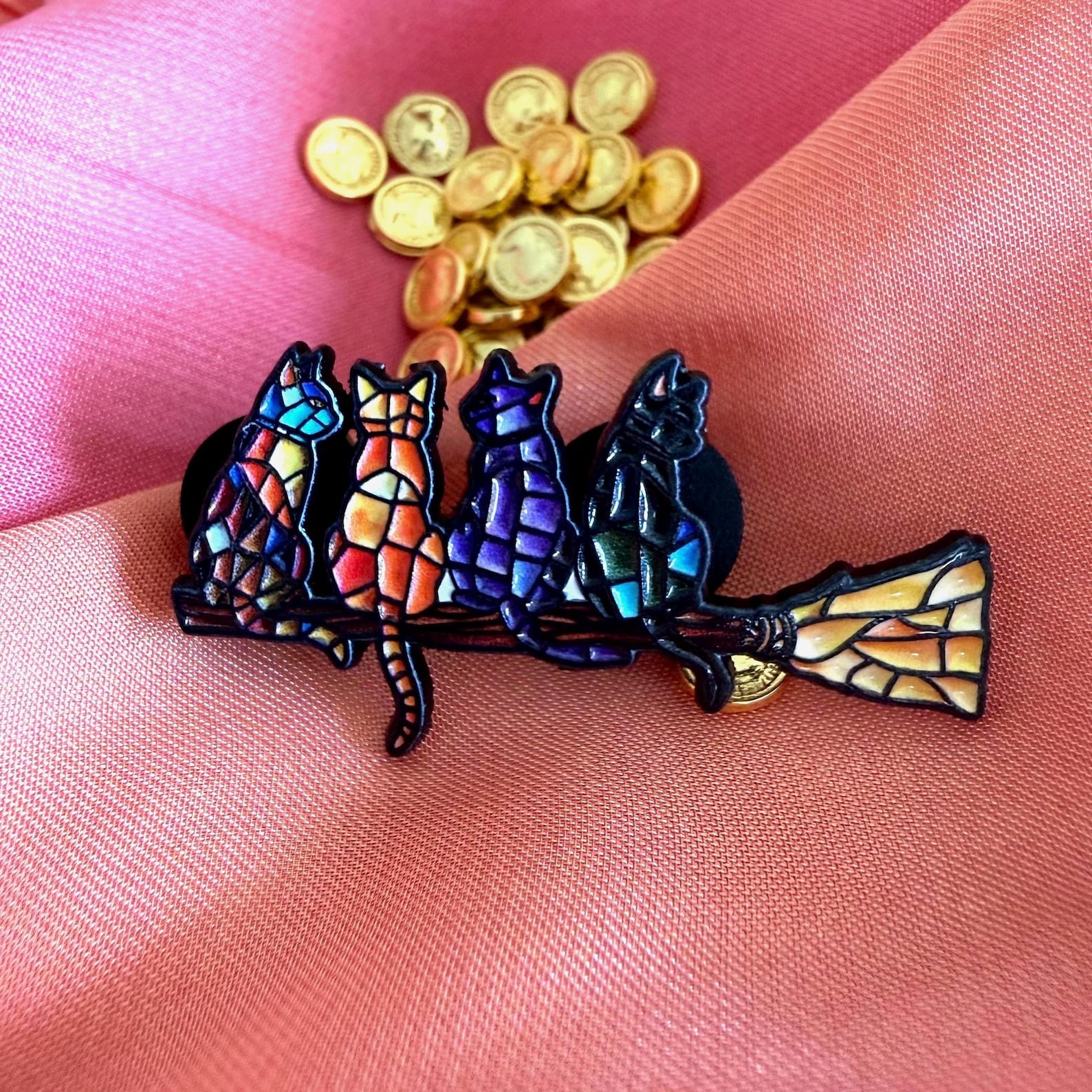 Cats on a Broom Enamel Pin Badge | Pincredible