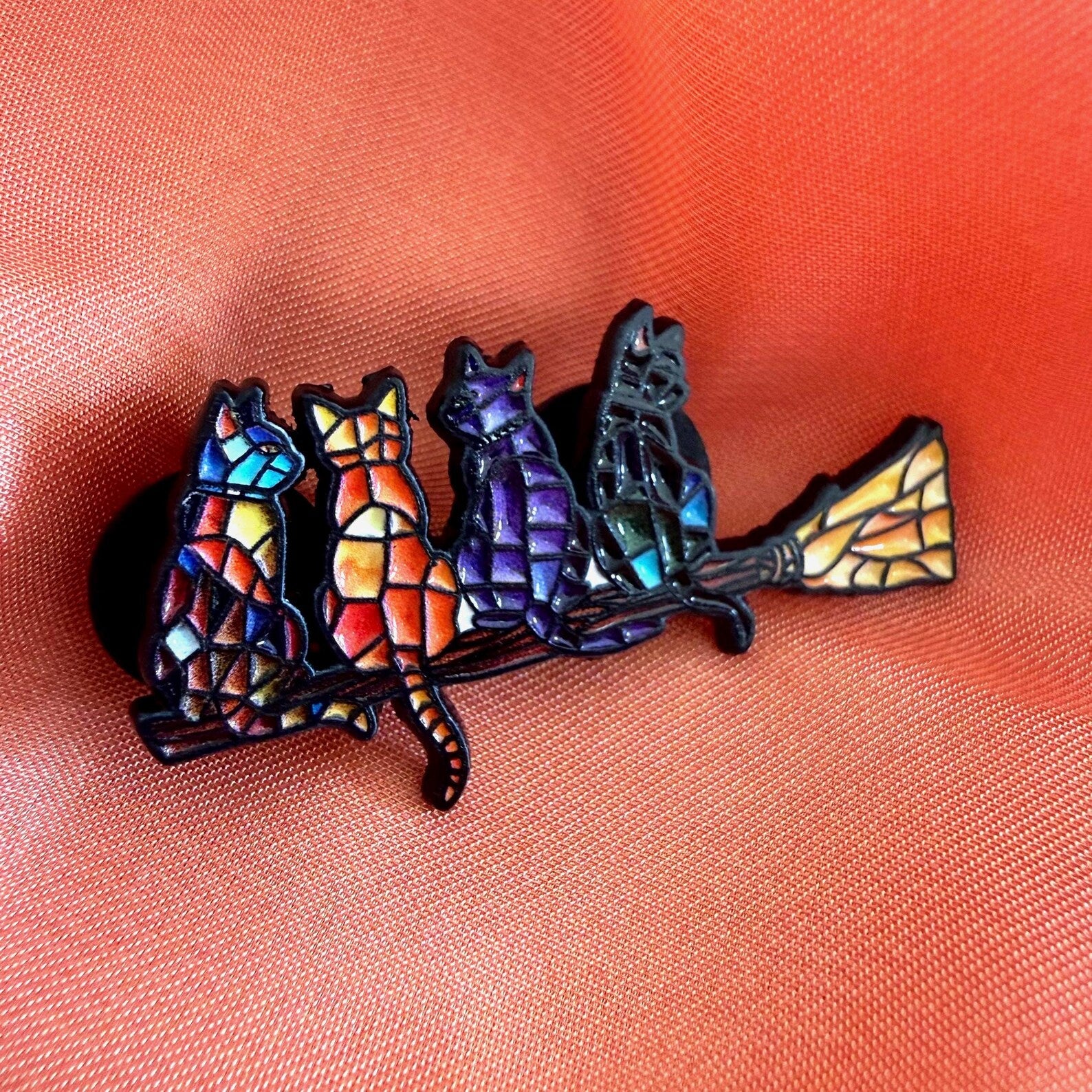 Cats on a Broom Enamel Pin Badge | Pincredible