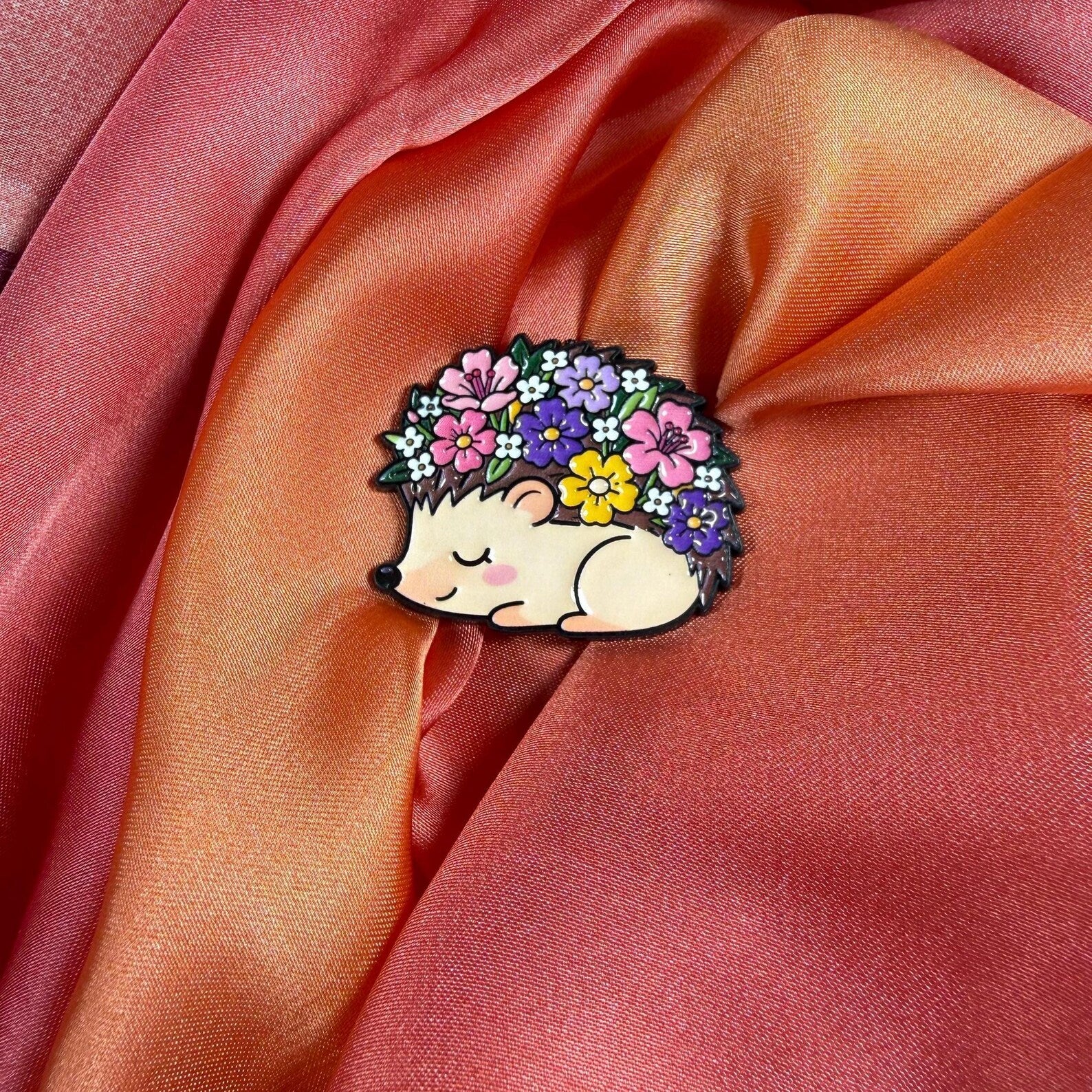 Sleeping Floral Hedgehog Enamel Pin Badge | Pincredible