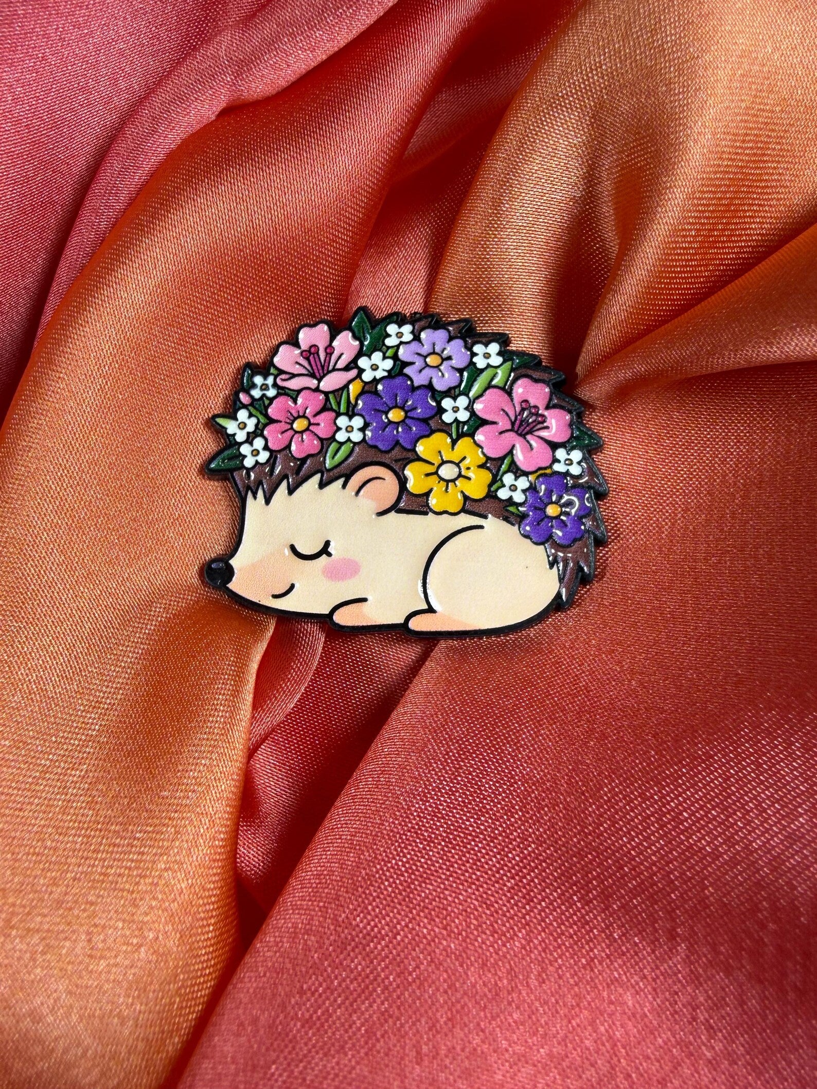 Sleeping Floral Hedgehog Enamel Pin Badge | Pincredible