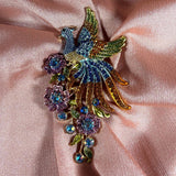 Peacock Brooch Pin with Flowers