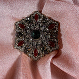Art Deco Brooch | Green Crystal Red Enamel Rhinestone Gold Tone Pin