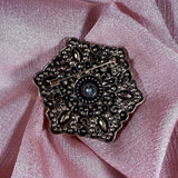 Art Deco Brooch | Green Crystal Red Enamel Rhinestone Gold Tone Pin