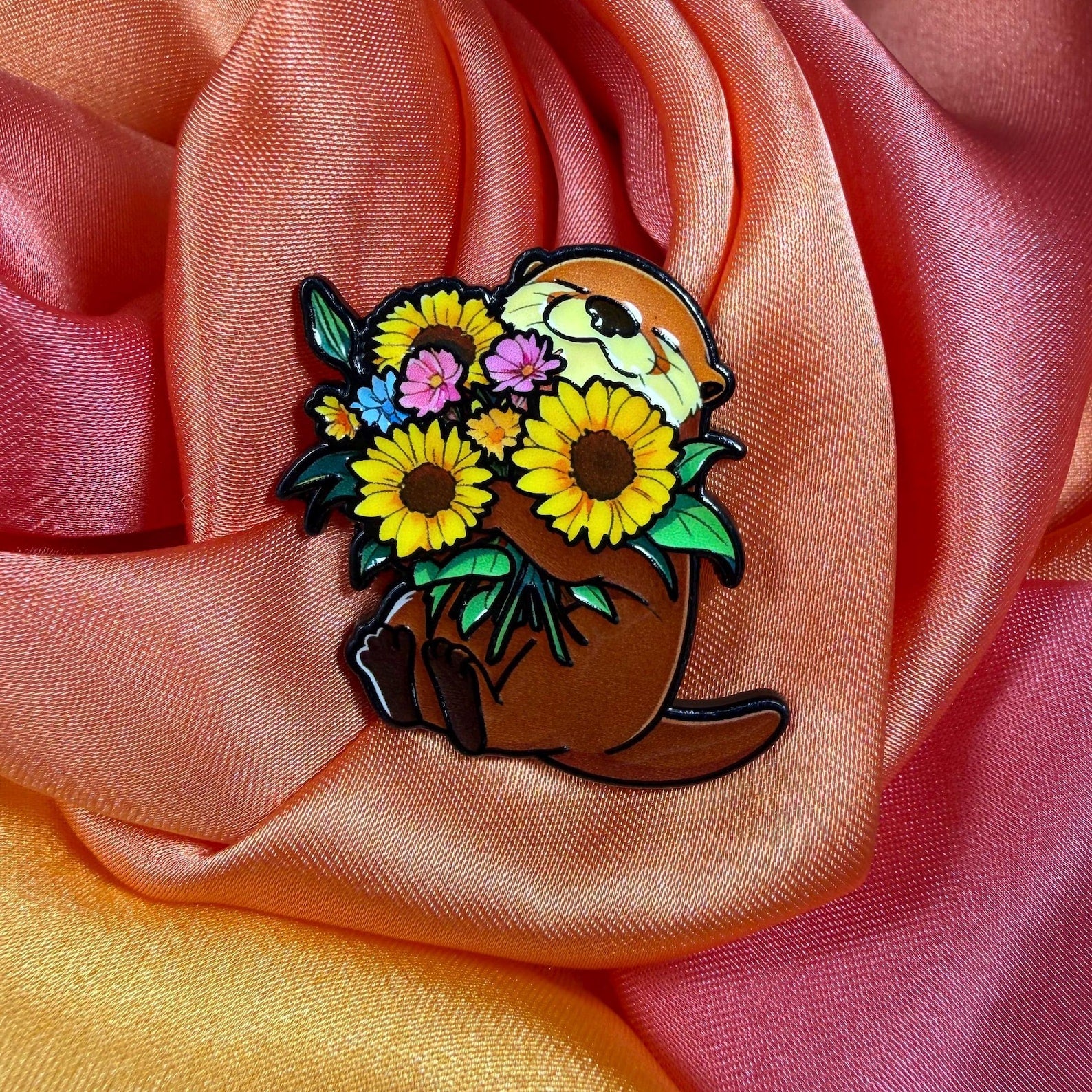Flower Bouquet Otter Enamel Pin Badge | Pincredible
