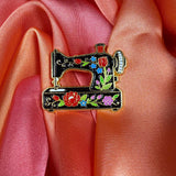 Black Floral Sewing Machine Enamel Pin Badge | Pincredible