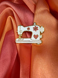 White Floral Sewing Machine Enamel Pin Badge | Pincredible