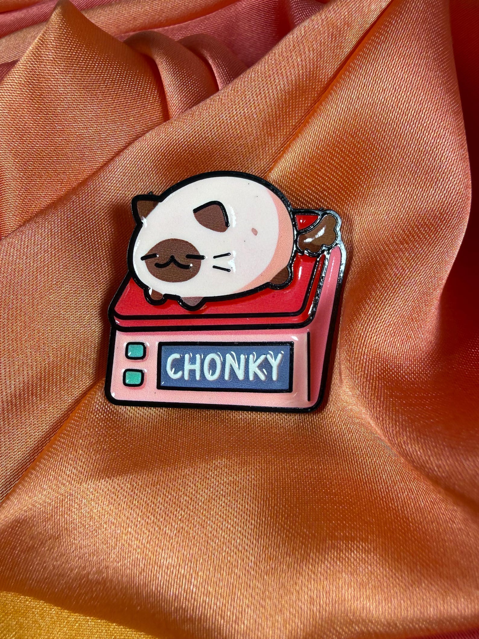 Chonky Cat on Scales Enamel Pin Badge | Pincredible
