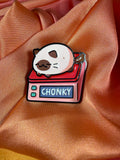 Chonky Cat on Scales Enamel Pin Badge | Pincredible