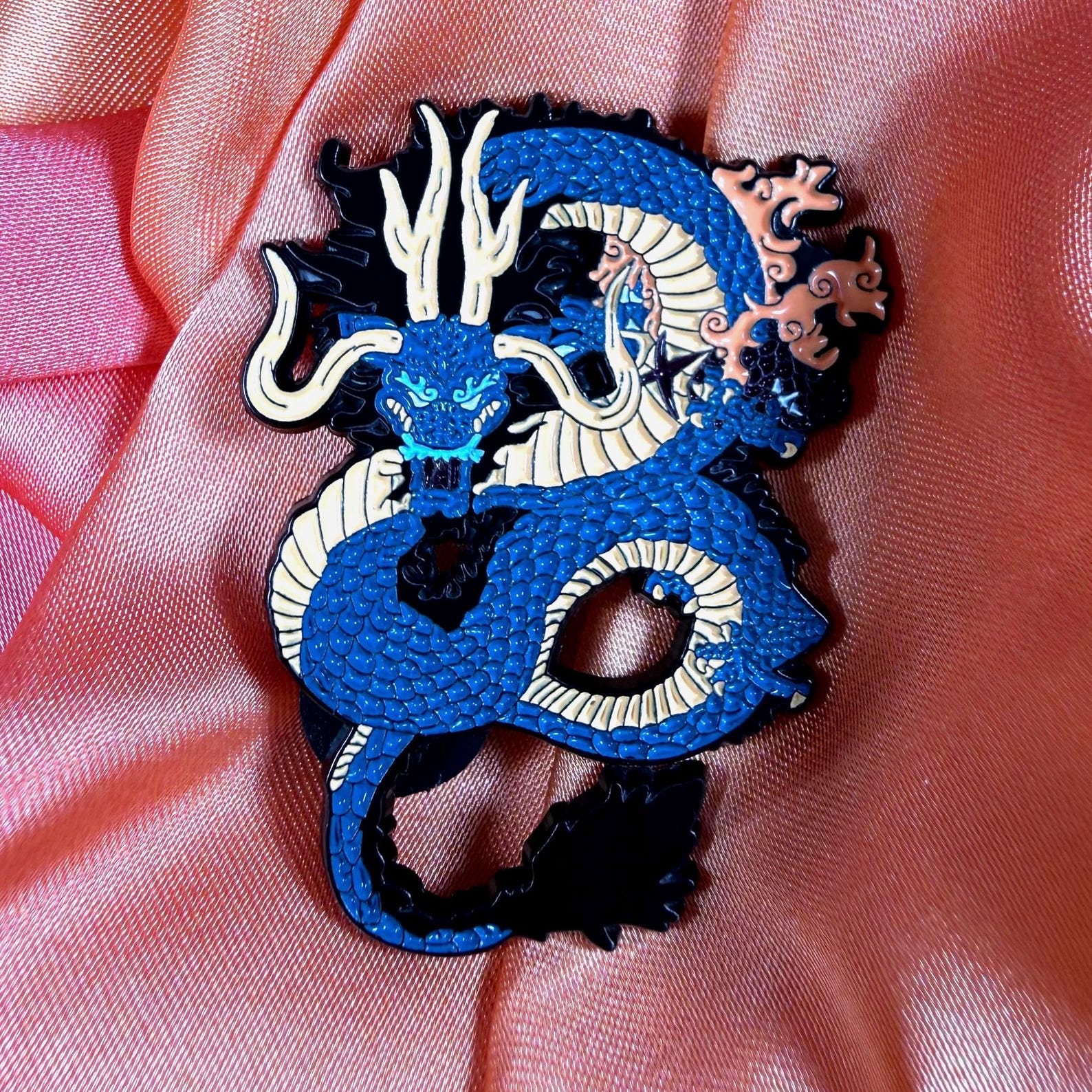 Blue Oriental Dragon Enamel Pin Badge | Pincredible