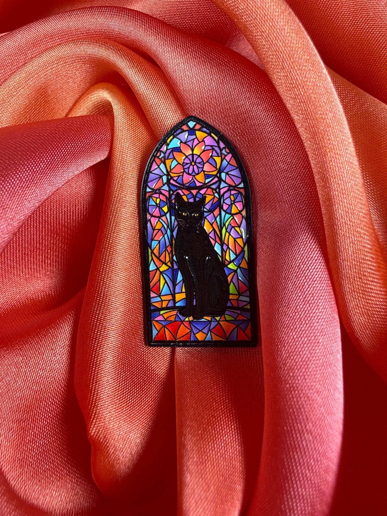 Stained Glass Gothic Cat Enamel Pin Badge | Pincredible