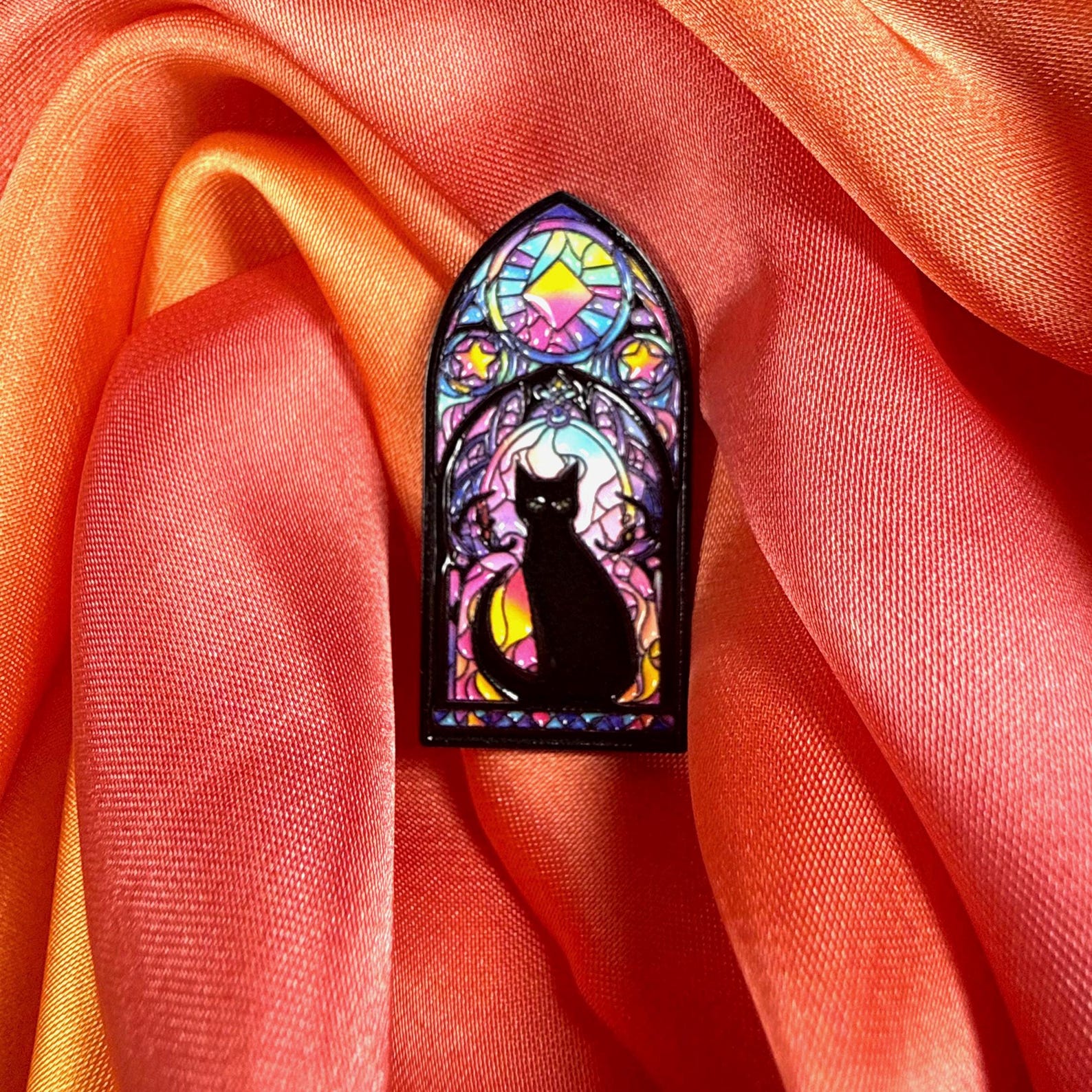 Stained Glass Gothic Cat Enamel Pin Badge | Pincredible