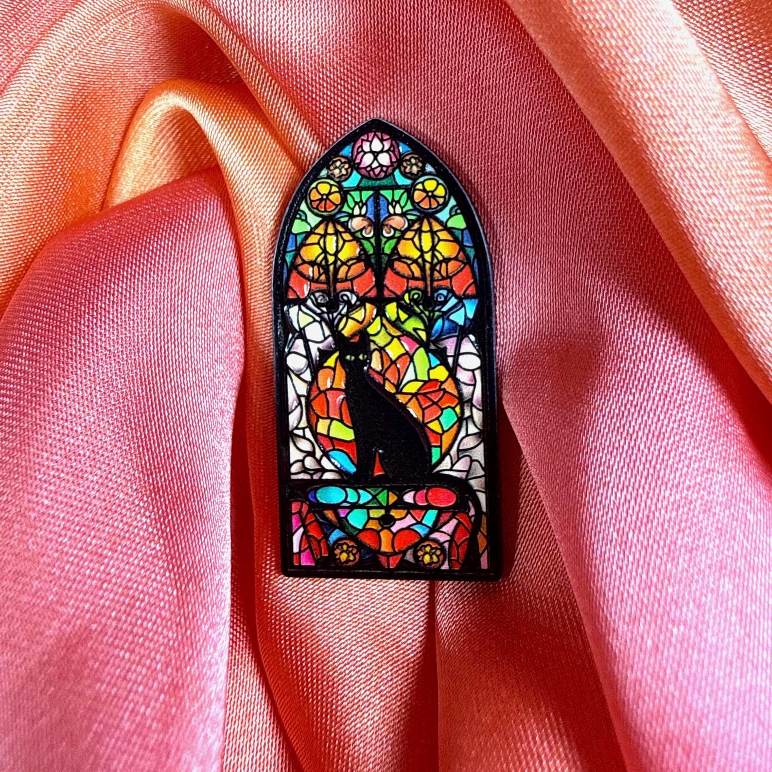 Stained Glass Gothic Cat Enamel Pin Badge | Pincredible