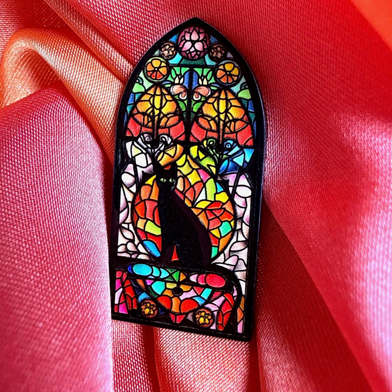 Stained Glass Gothic Cat Enamel Pin Badge | Pincredible