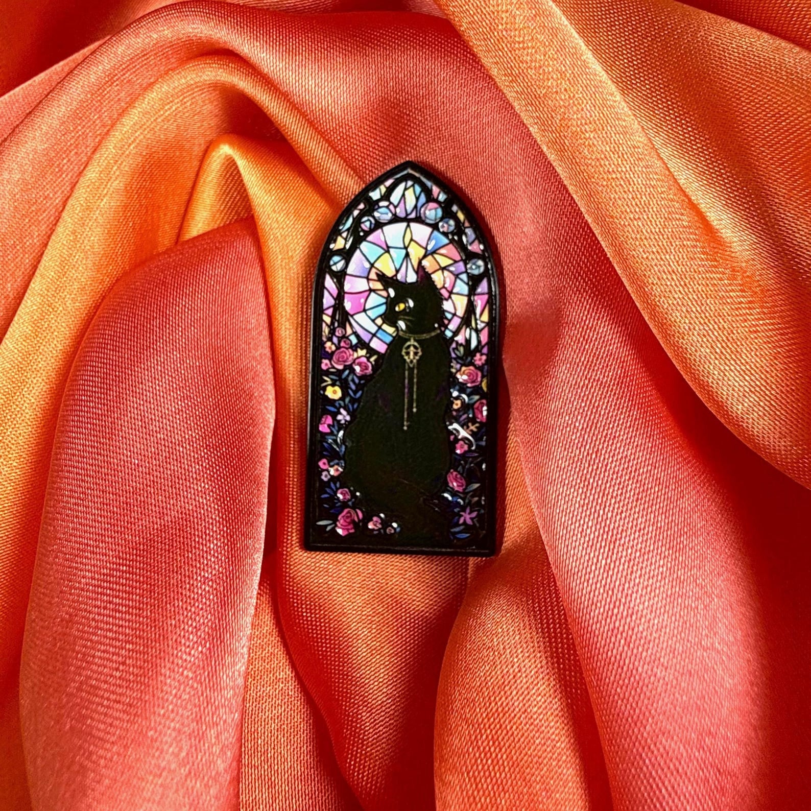 Stained Glass Gothic Cat Enamel Pin Badge | Pincredible