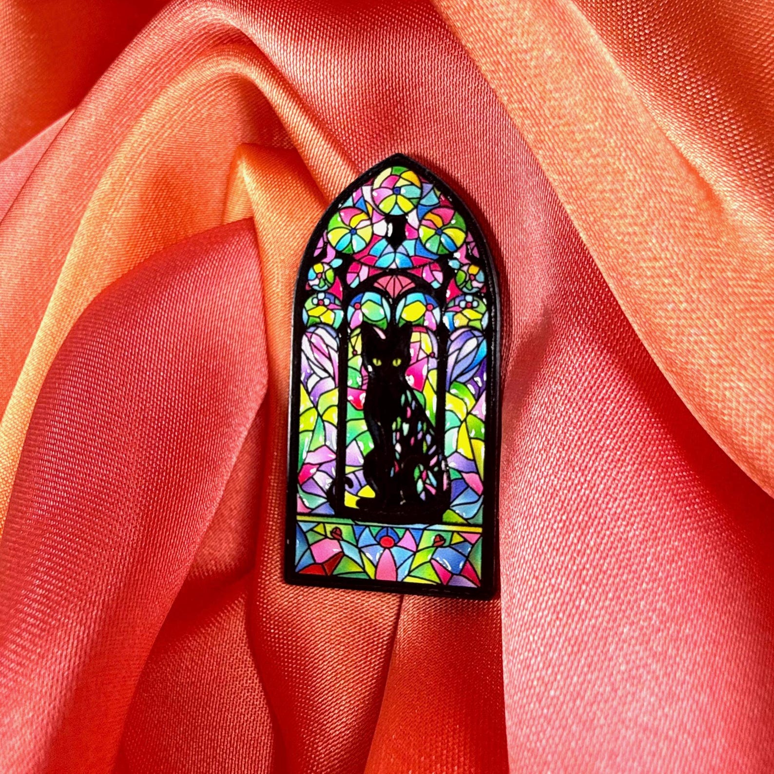 Stained Glass Gothic Cat Enamel Pin Badge | Pincredible